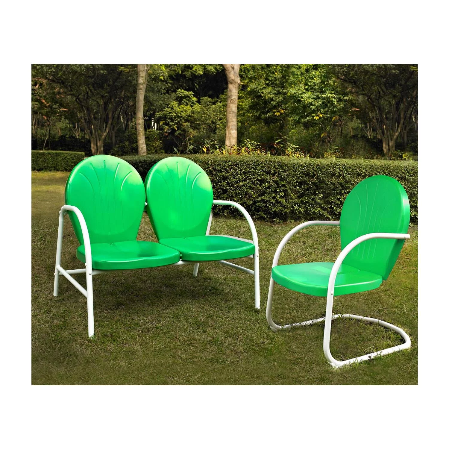 Maykoosh Farmhouse Fresh 2Pc Outdoor Metal Conversation Set White Gloss - Loveseat & Chair