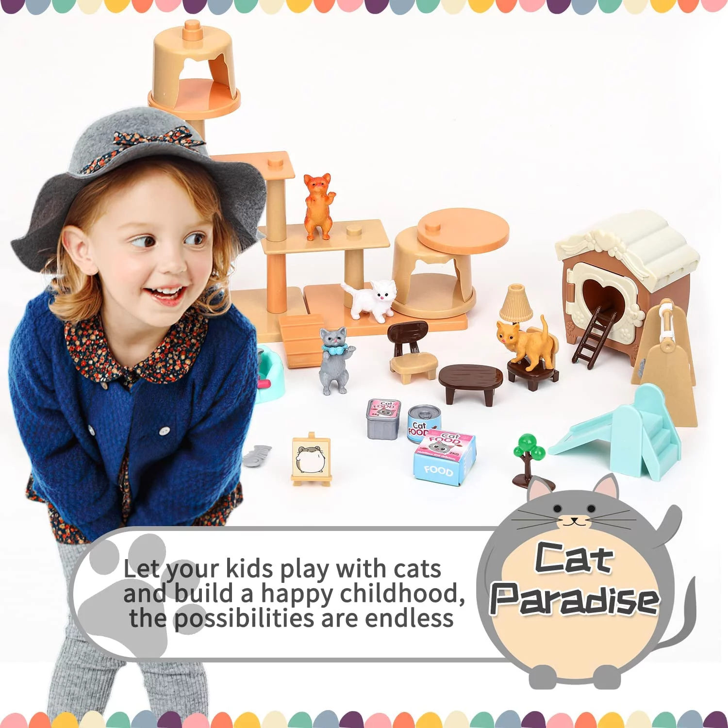 HEJULIK Pet Pretend Play Toys, Cat Figures Playset Toy, Realistic Detailed Care Center, Cats Role Educational Gift for Kids Toddlers Boys and Girls