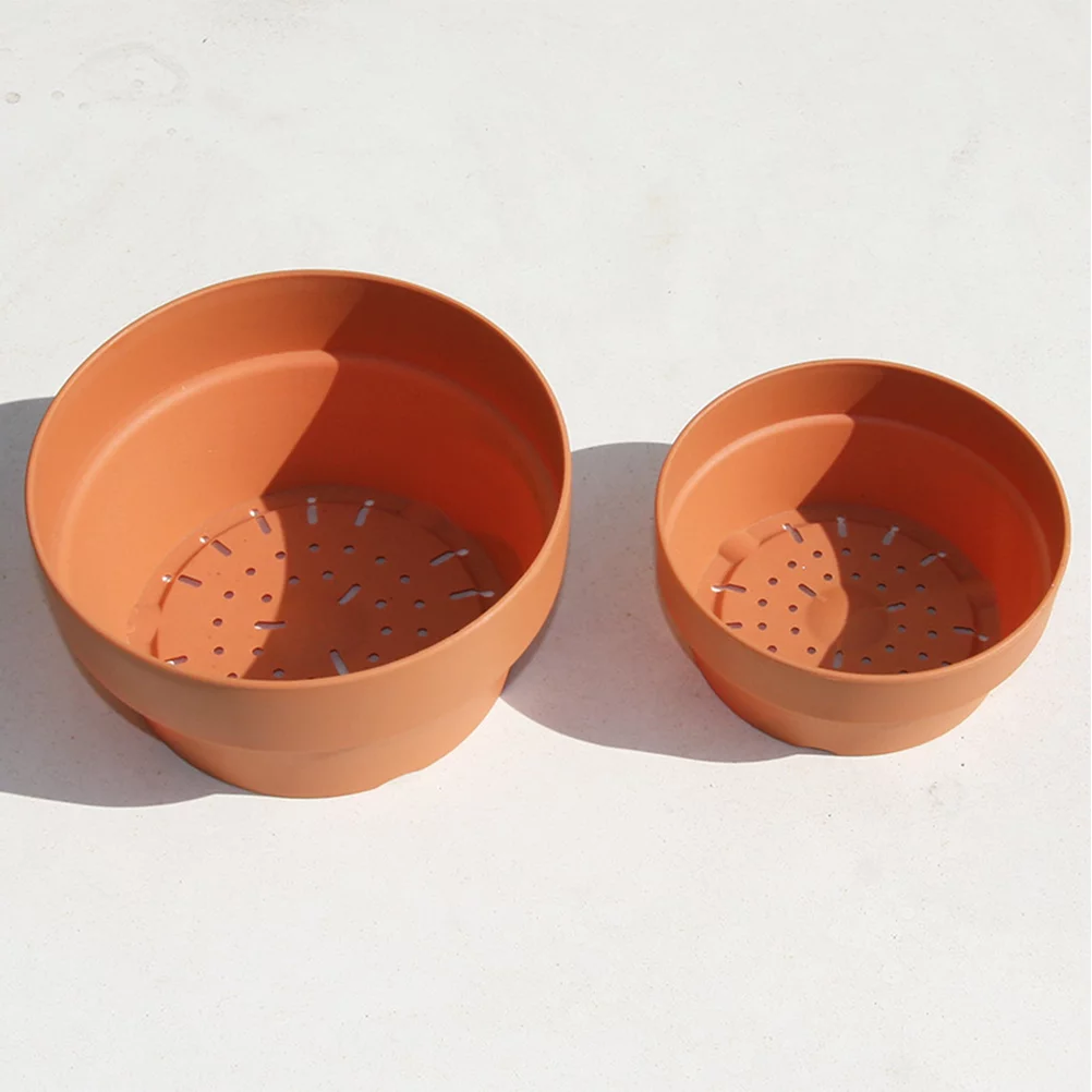 6pcs Imitation Clay Flower Basket Japanese Round Plastic Flower Pot Flower Container Flower Basin Indoor and Outdoor Potted Gard