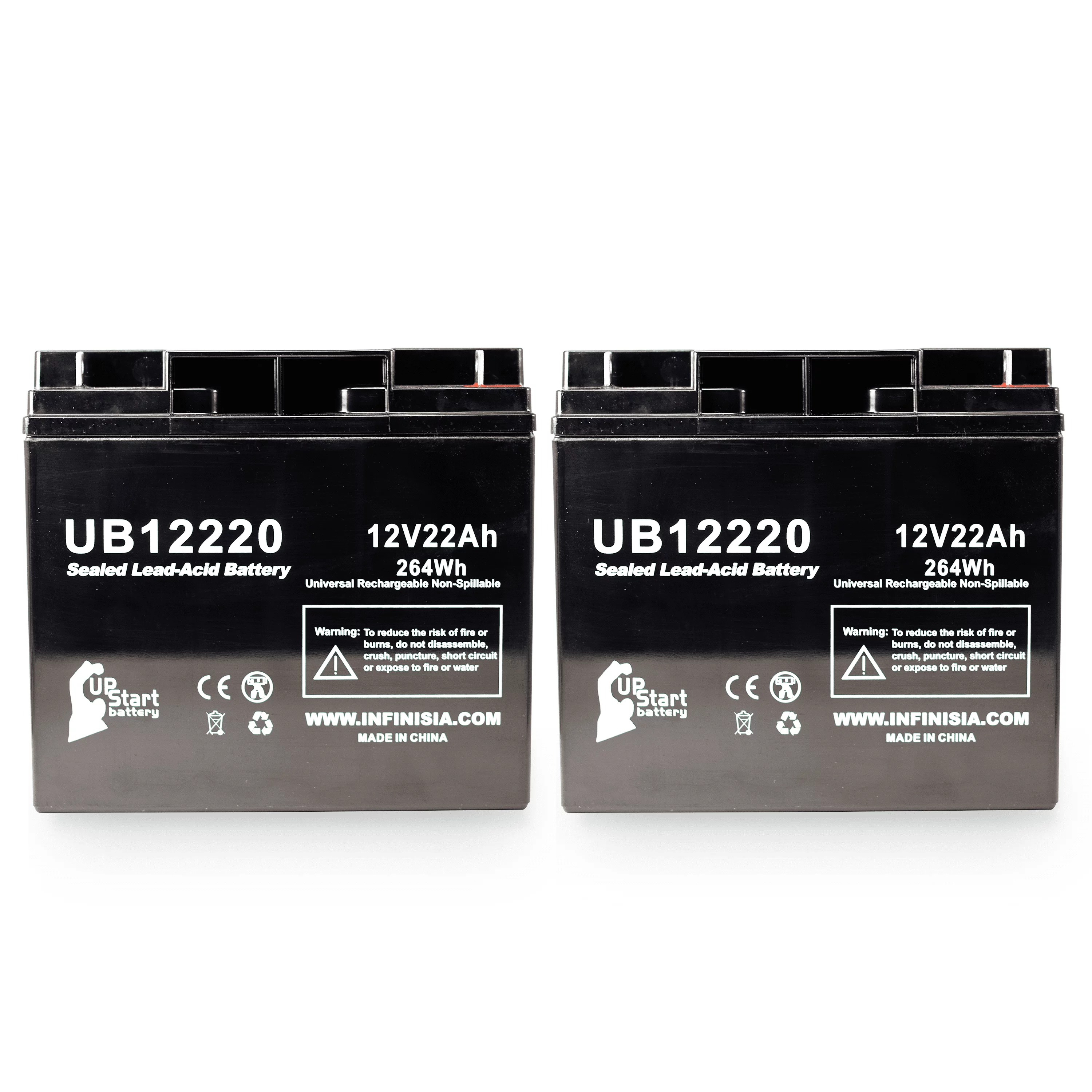2x Pack - Compatible HITACHI HP15-12P Battery - Replacement UB12220 Universal Sealed Lead Acid Battery (12V, 22Ah, 22000mAh, T4 Terminal, AGM, SLA)
