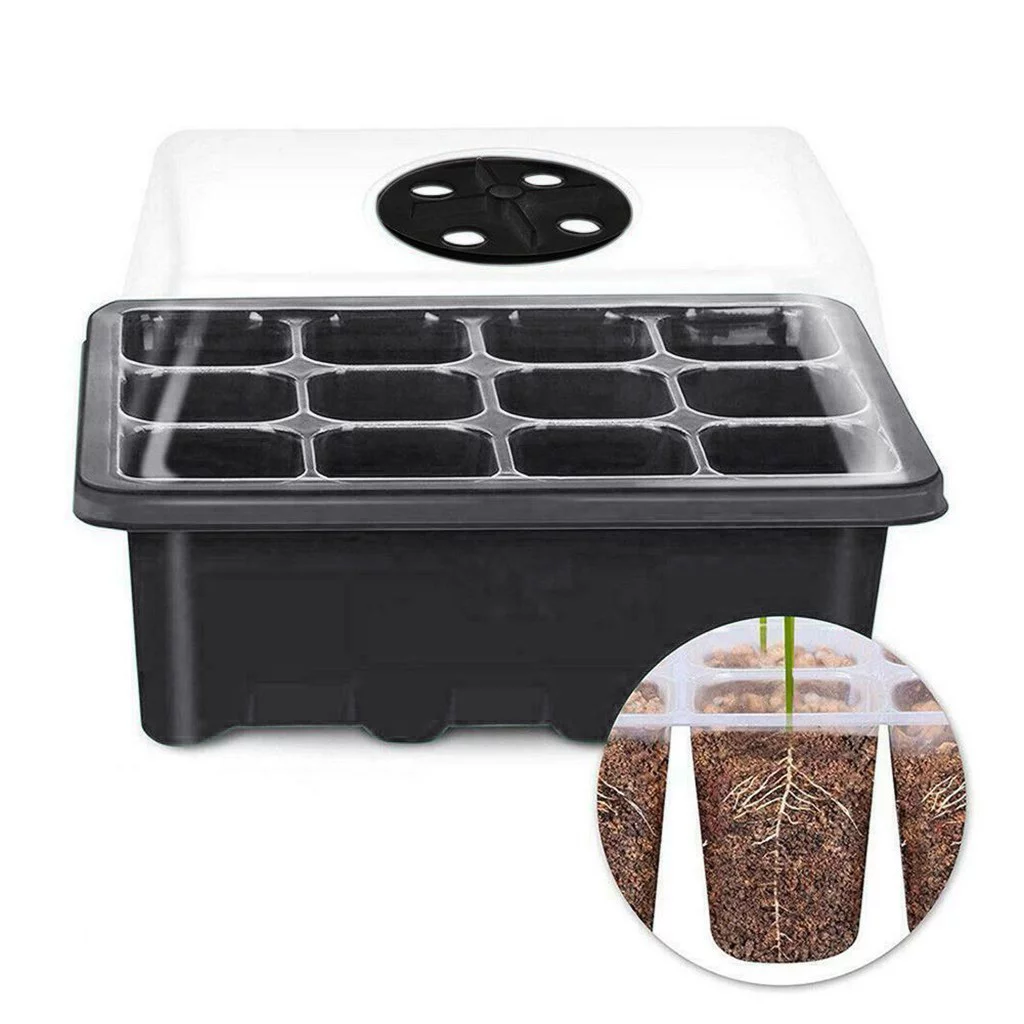 12 Hole Grows Box Nursery Seedling Starter Garden Yard Tray Hot Start Trays Germination Dome Winter Grass No Mess Birdseed Watering Tray Squirrel Food Wild Squirrel Food Garden in *12PCS