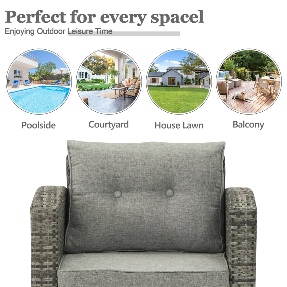 TQJKLFDY Comfortable Light Gray Single Sofa Chair Rattan Patio Outdoor Leisure