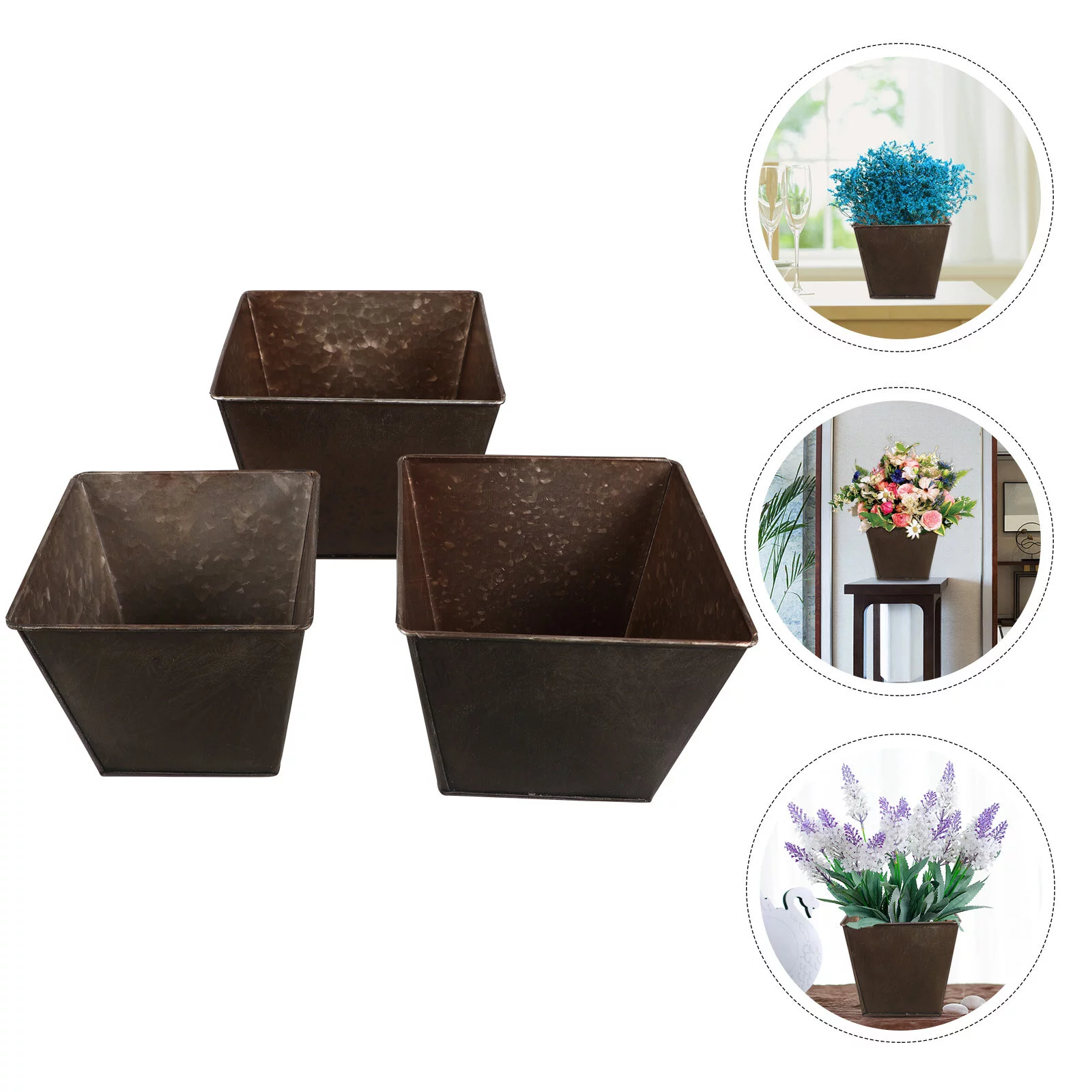 Guichaokj 3pcs Square Creative Plant Pot Home Garden Planter Antique Iron Flower Bucket