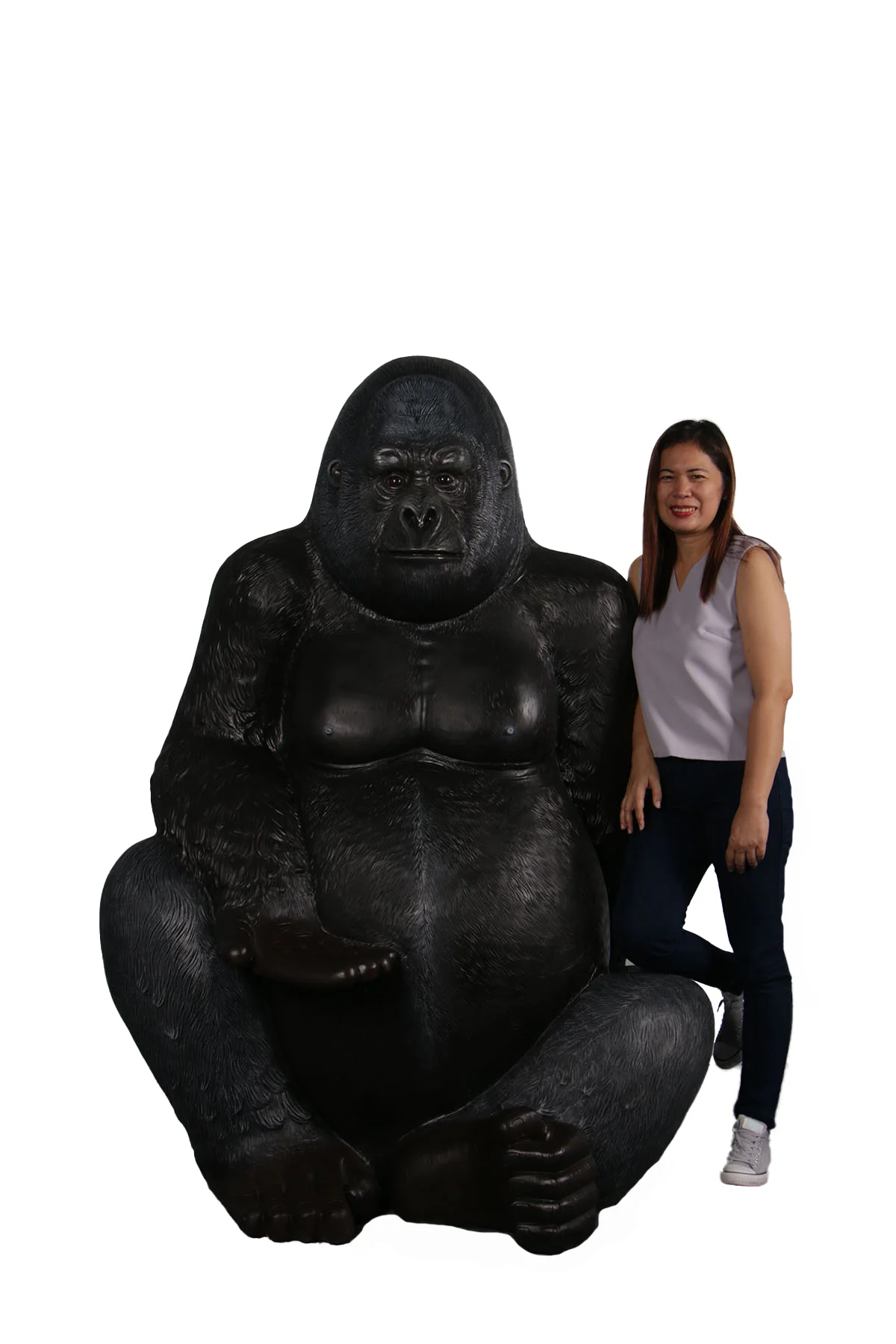 Large Silver Back Gorilla Sitting Life Size Statue