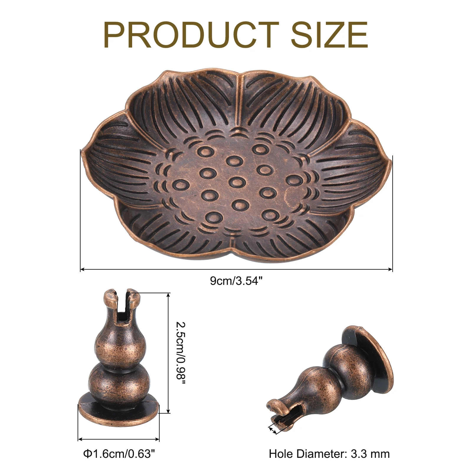 Uxcell 1 Set Flower Incense Holder Incense Burner Holder Gourd-Shape Ash Catcher Living Room Bronze