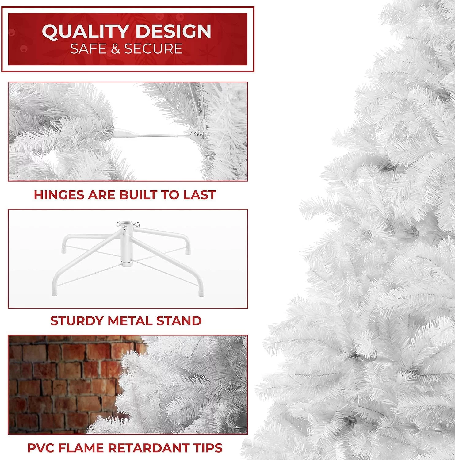 6FT White Spruce Artificial Holiday Christmas Tree With Sturdy Metal Stand