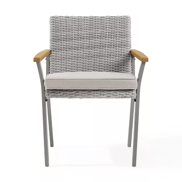 SONGMICS HOME Sencillo Collection - Dining Chair, Armchair, Patio Chair, with Faux Wood Armrests, Modern and Transitional Style,Gray and Beige
