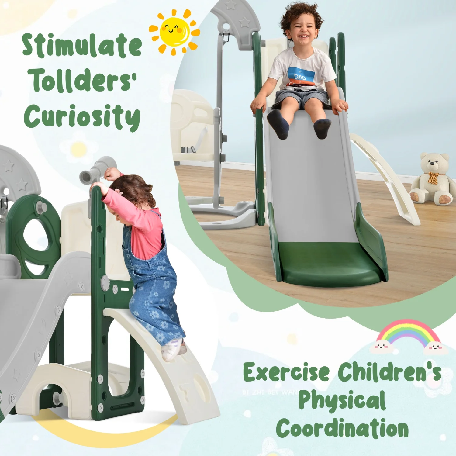 Versatile 5-in-1 Toddler Playground Playset with Swing  Slide  and Climber - Featuring Telescope  Perfect for Indoor & Outdoor Fun - Ideal Combination Set for Babies and Kids