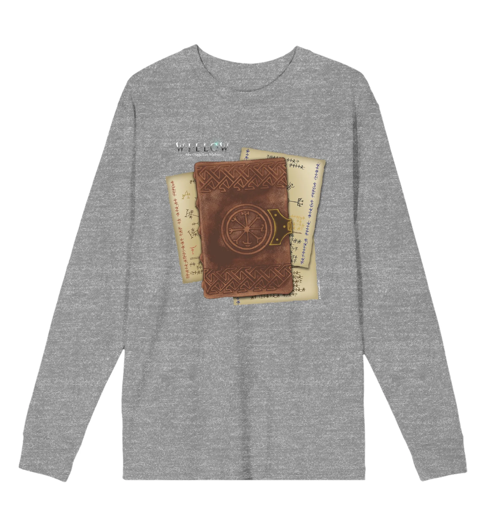 Willow Spellbook Adult Heather Gray Crew Neck Long Sleeve Tee-XL