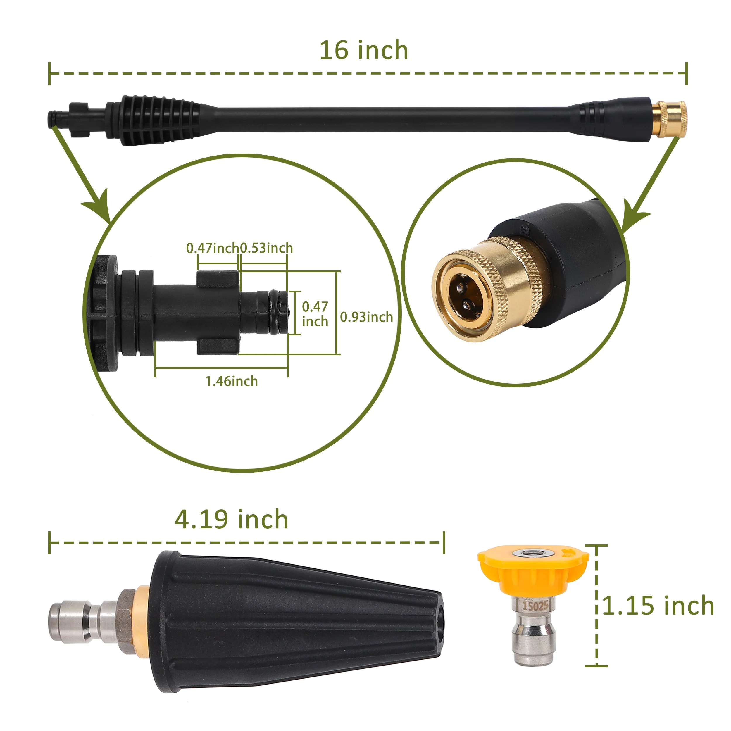 PWACCS Pressure Washer Accessories Kit – 16 Inch Power Washer Replacement Wand with 5 Spray Tips and Turbo Nozzle – Compatible with Ryobi, Portland, Husky