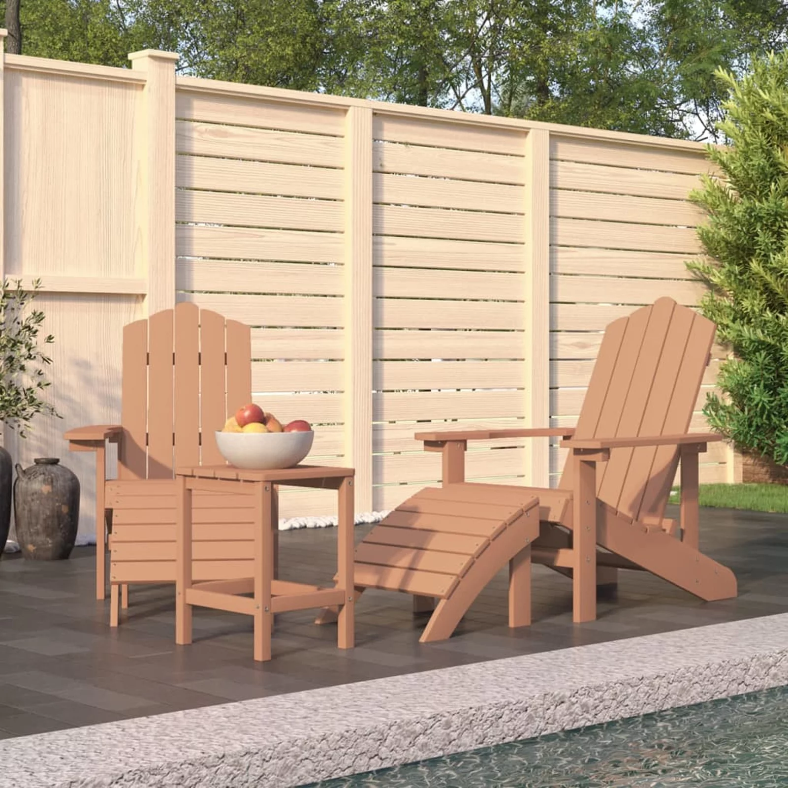 OWSOO Patio Adirondack Chairs with Footstool & Table HDPE Brown