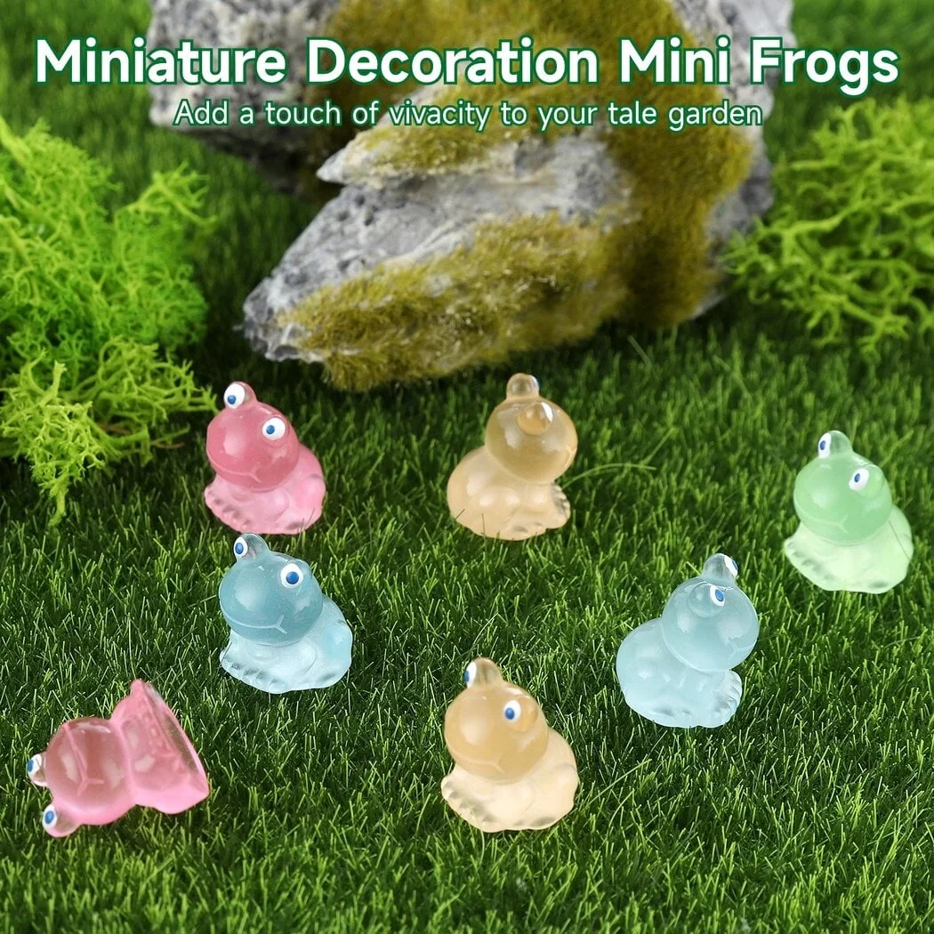 200 Pcs Luminous Mini Frogs Figurines Resin Frog Glow in The Dark Tiny Resin Frog Figures,Miniature Garden Ornaments Cute Figurines Frogs for Garden Landscape Aquarium Dollhouse
