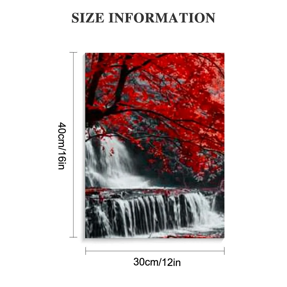 PRATYUS Black White and Red Waterfall Canvas Wall Art Trees Forest Painting Landscape Artwork for Wall Picture Waterfall Prints for Bedroom Living Room Decor Bathroom Wall Art 12x16 in