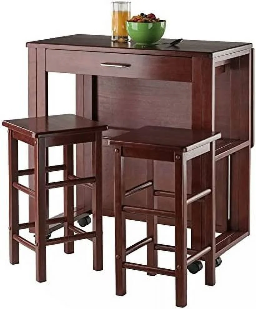 Transitional Solid Wood Drop Leaf Dining Set In Walnut