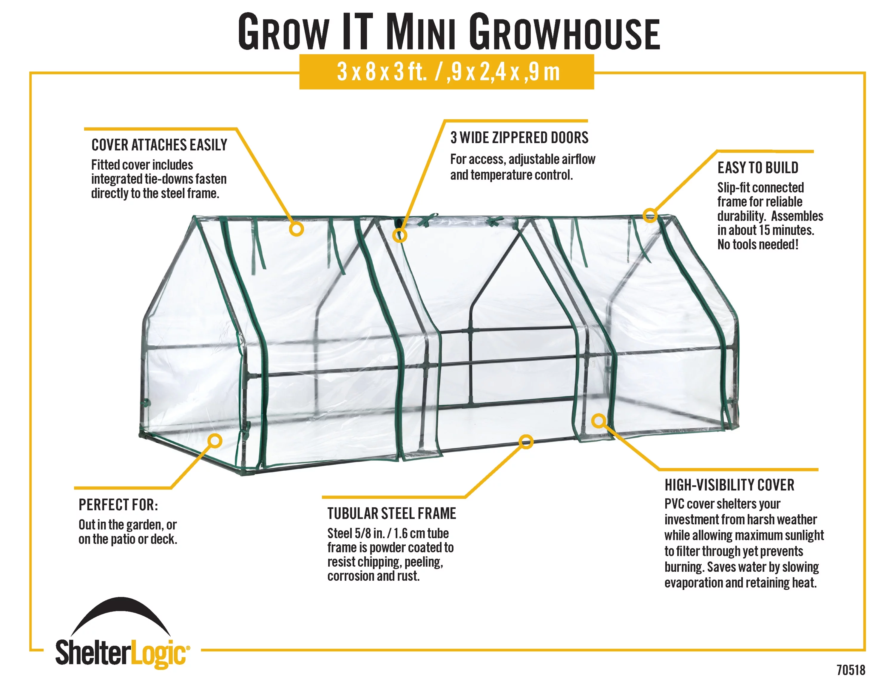 Grow It Small Greenhouse 3 X 8 X 3 Ft