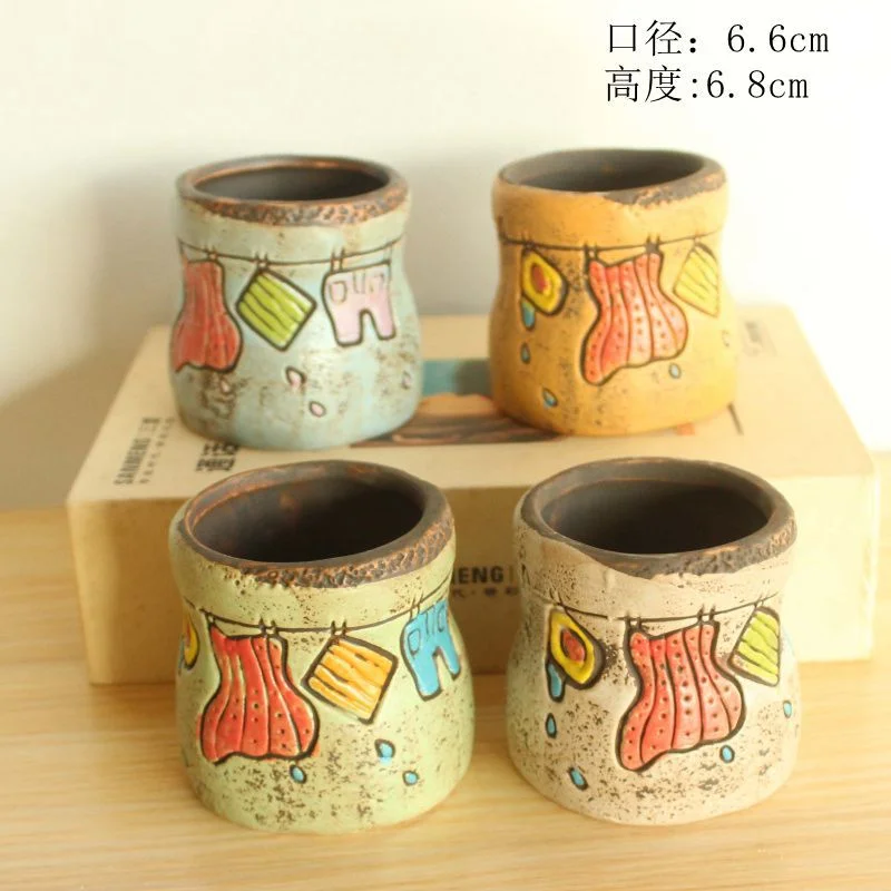 Ceramic Succulent Planter - Hand-painted Korean Style Flower Pot for Desktop