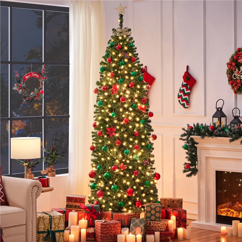 Easyfashion 7.5ft Pre-lit Artificial Christmas Tree with 350 Warm White Lights,Green