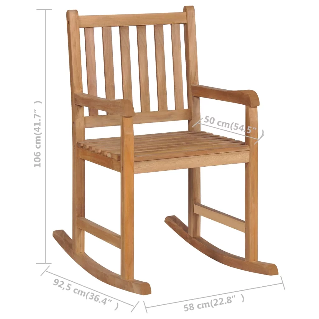 Rocking Chair with Green Cushion Solid Teak Wood