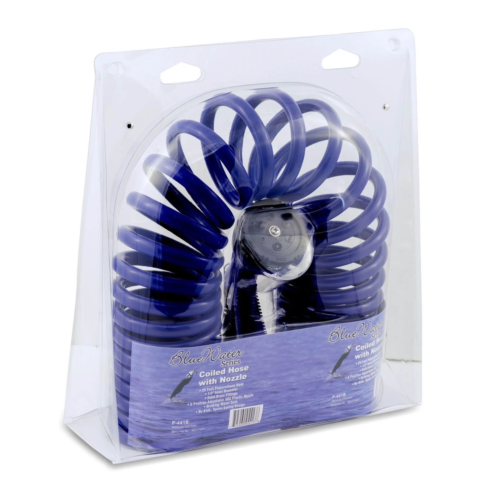 WHITECAP 50' BLUE COILED HOSE WITH ADJUSTABLE NOZZLE