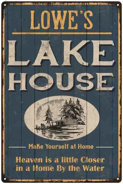 LOWE'S Lake House Blue Cabin Home Decor 8 x 12 High Gloss Metal 208120038309