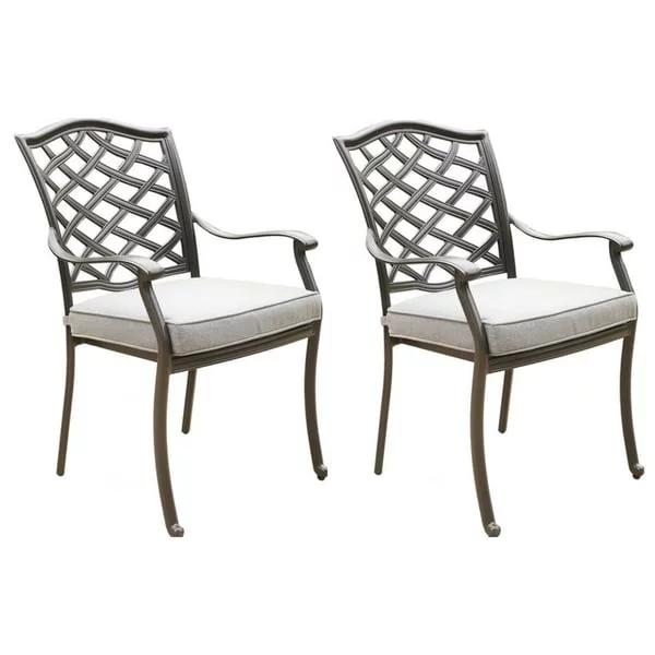 Havenside Home Deer Lake Aluminum Arm Chairs with Cast Slate Sunbrella Cushions (Set of 2) by  Espresso Brown/Cast Slate