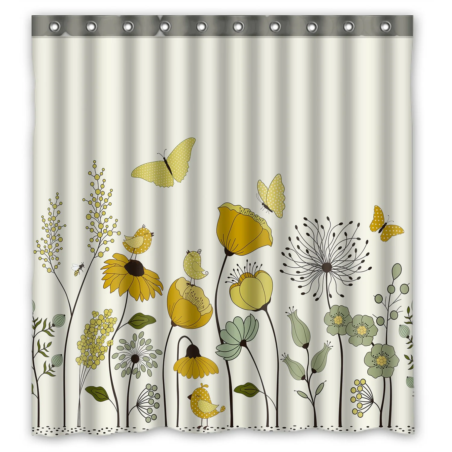 ABPHQTO Floral Bird Butterflies Waterproof Polyester Shower Curtain and Hooks For Home Decor 66x72 Inch