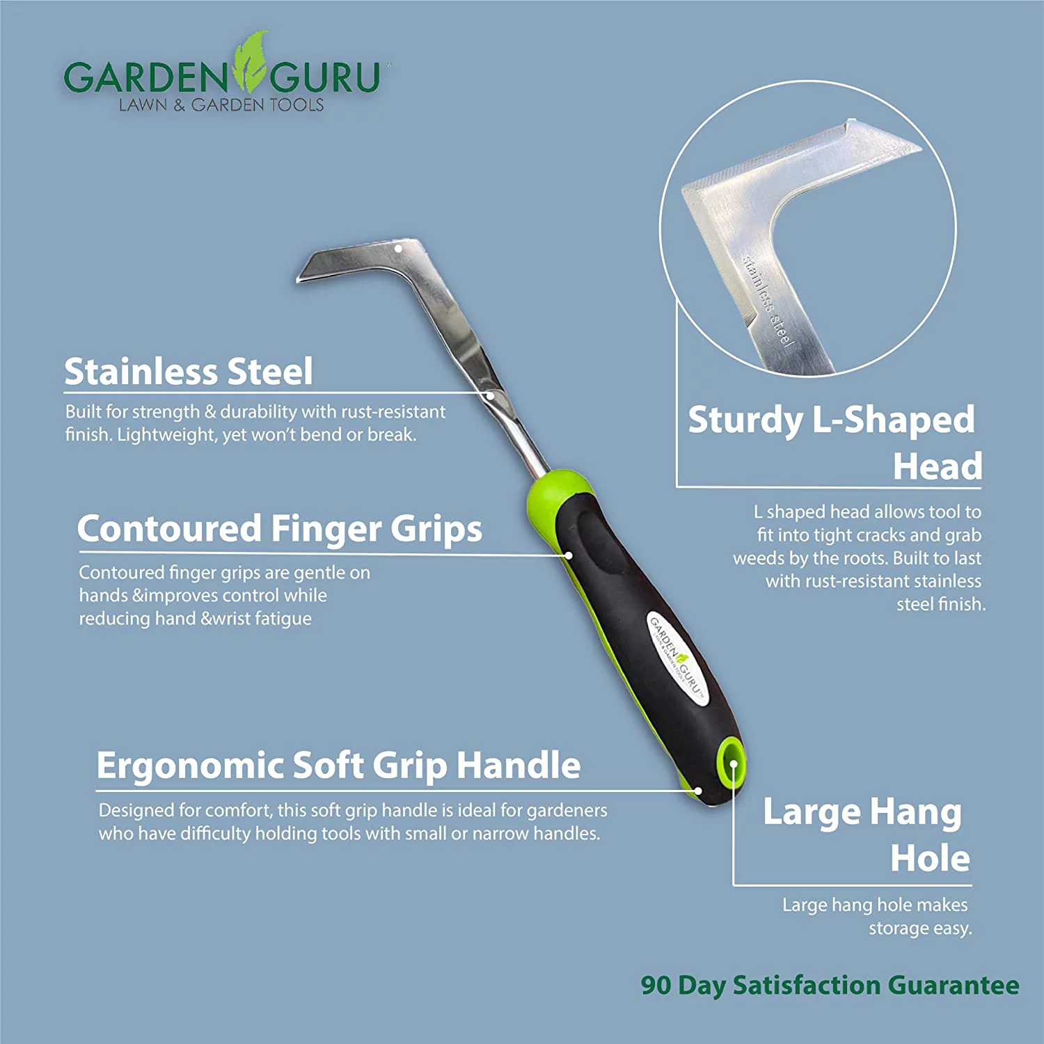 Garden Guru Patio Crack Weeder Tool with Ergonomic Handle, Rust Resistant Stainless Steel Weed Puller, Garden Weeding Tool (2 Pack)