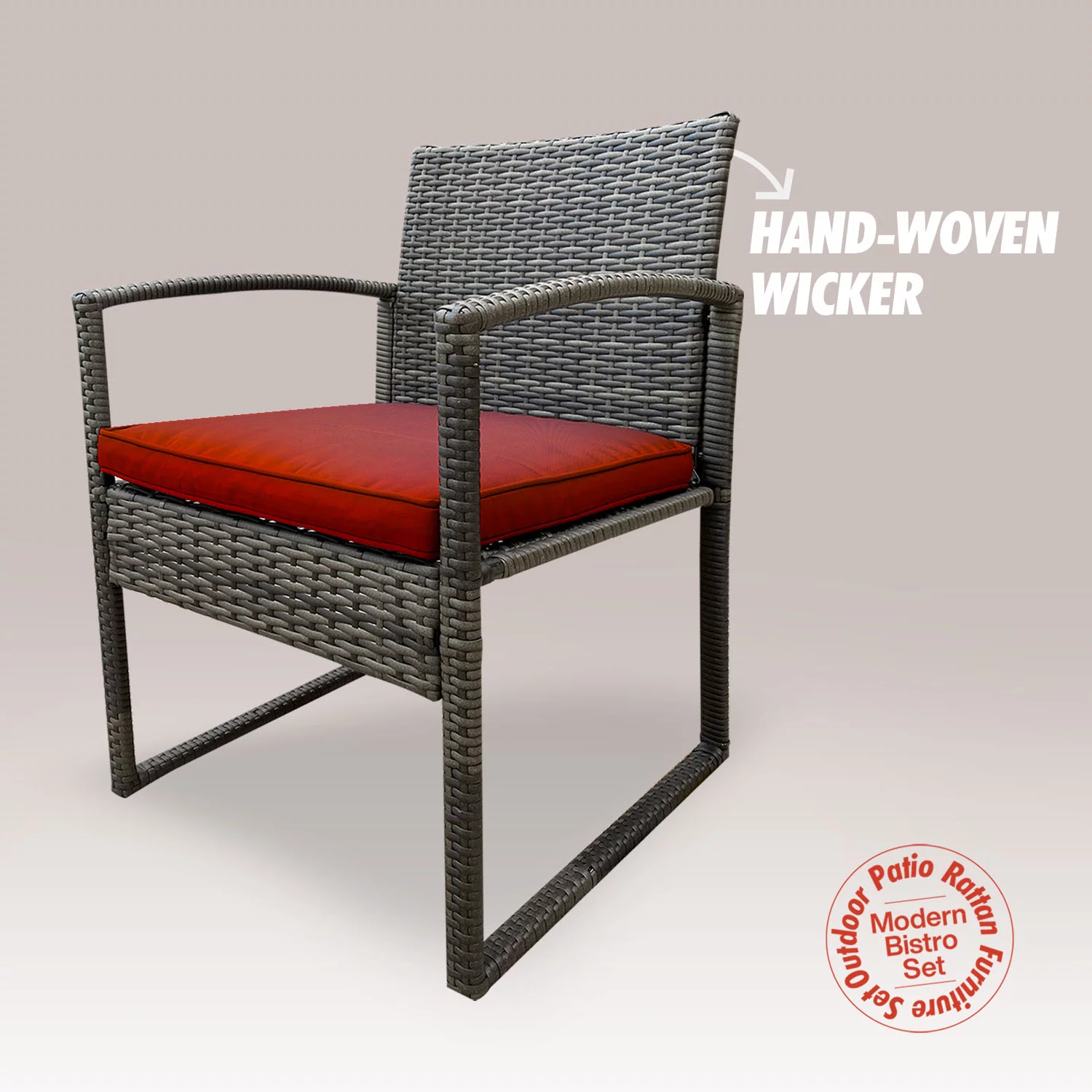 Bambina 3-Piece Stylish Rattan Bistro Furniture Set -2 Chairs With Perfect Solid Glass Tea Table - Red