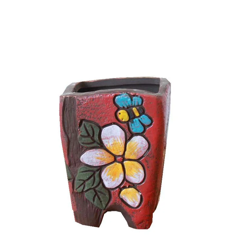 Ceramic Succulent Planter - Hand-Painted Korean Style Flower Pot