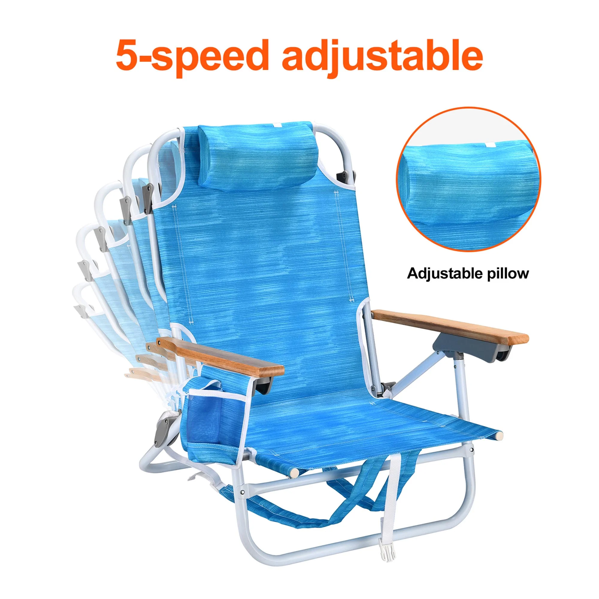 2PCS Backpack Beach Chairs for Beach towel backpack beach chairs for adults 5 position chair with pouch folding lightweight positions back pack 13 inch high With white storage box