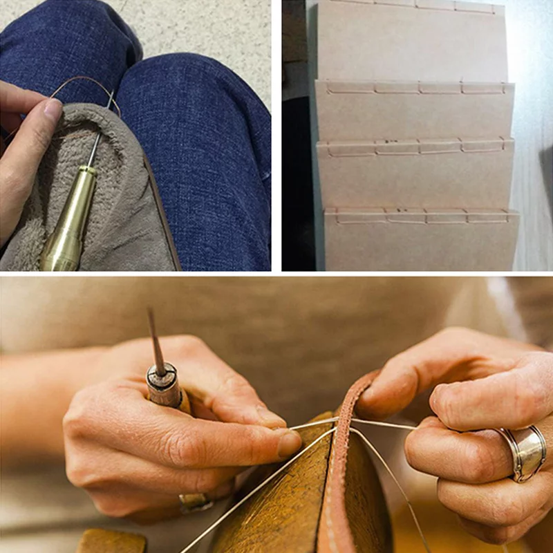 Racing Butterfly DIY Leather Sewing Kit Leather Sewing Awl Needle with Copper Handle Set Leather Canvas Shoes Repairing Tool with Nylon Thread