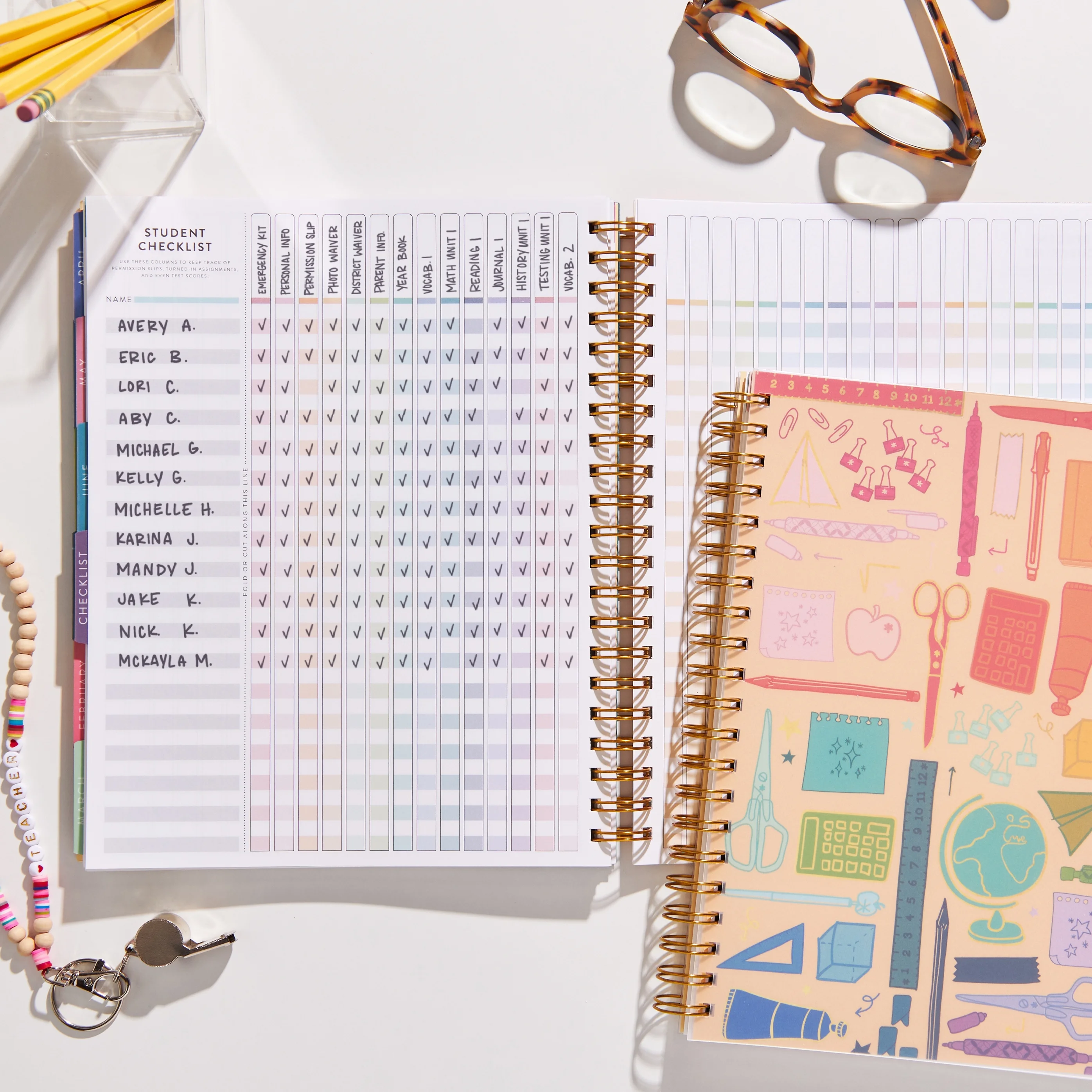 Erin Condren Inspired Collection Large Teacher Planner (July 2024 - June 2025) - School Supplies