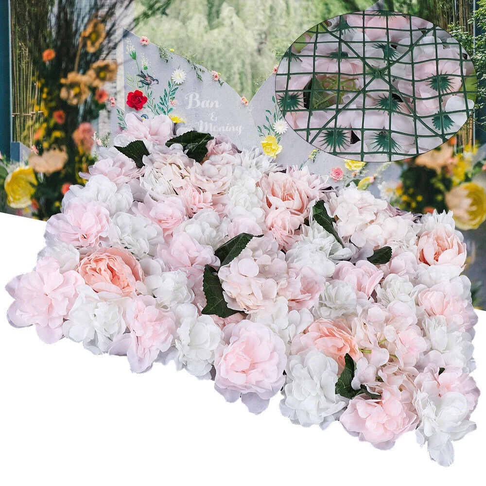 6 Pieces Artificial Flower Wall Panel Wedding Venue Rose Hydrangea Wall 60x40cm