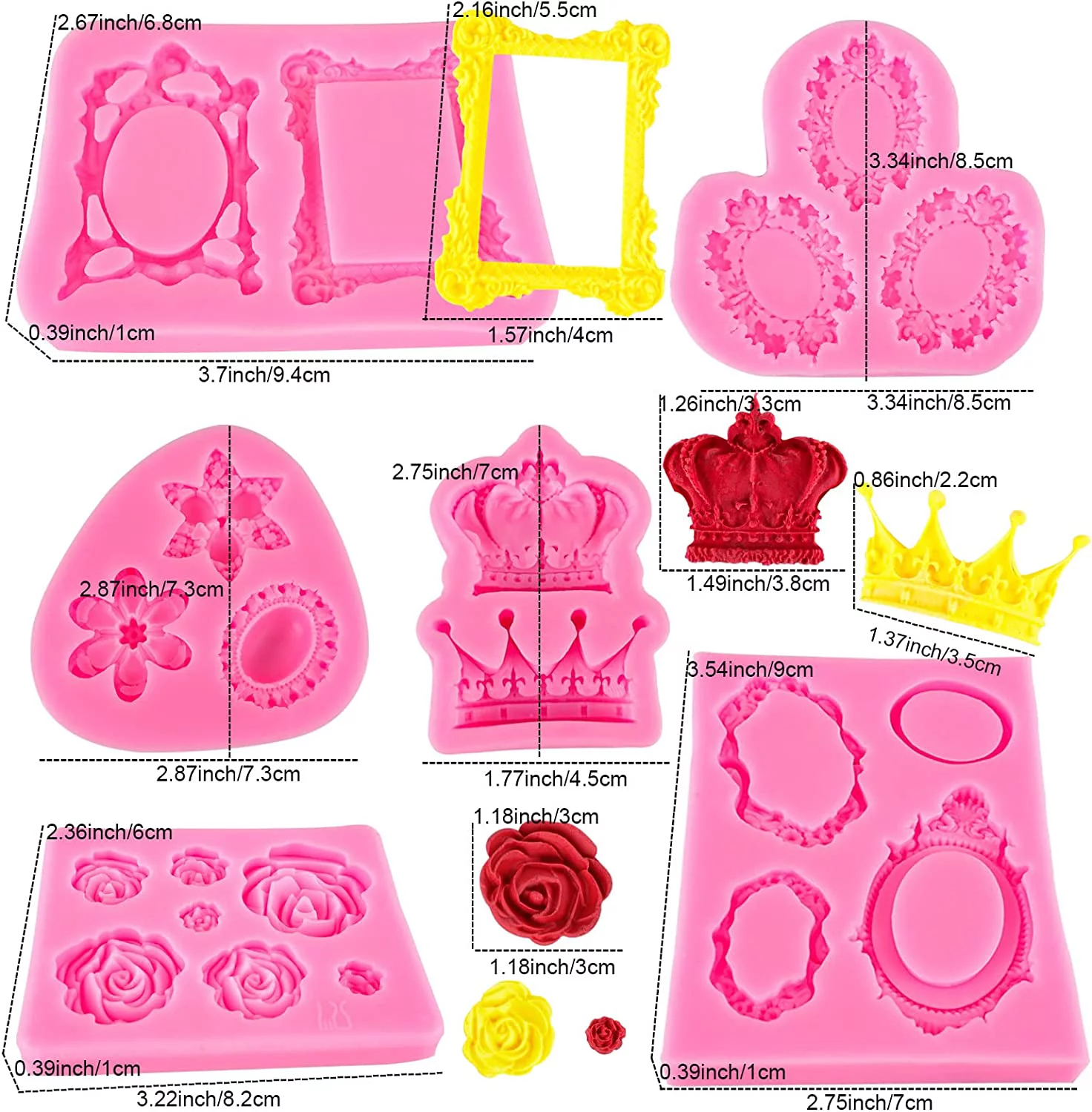 Vintage Frame Fondant Molds,6 Pack Photo Frame Fondant Molds for Making Cupcake Cake Decorating Sugar Gum Paste Chocolate Cookies Resin Polymer Clay