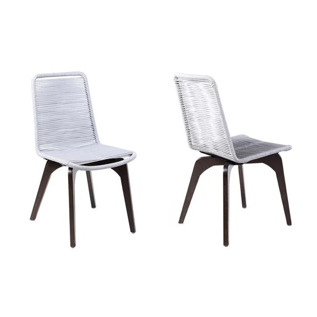 35 in. Island Outdoor Patio Rope Dining Chair, Earth & Silver - Set of 2