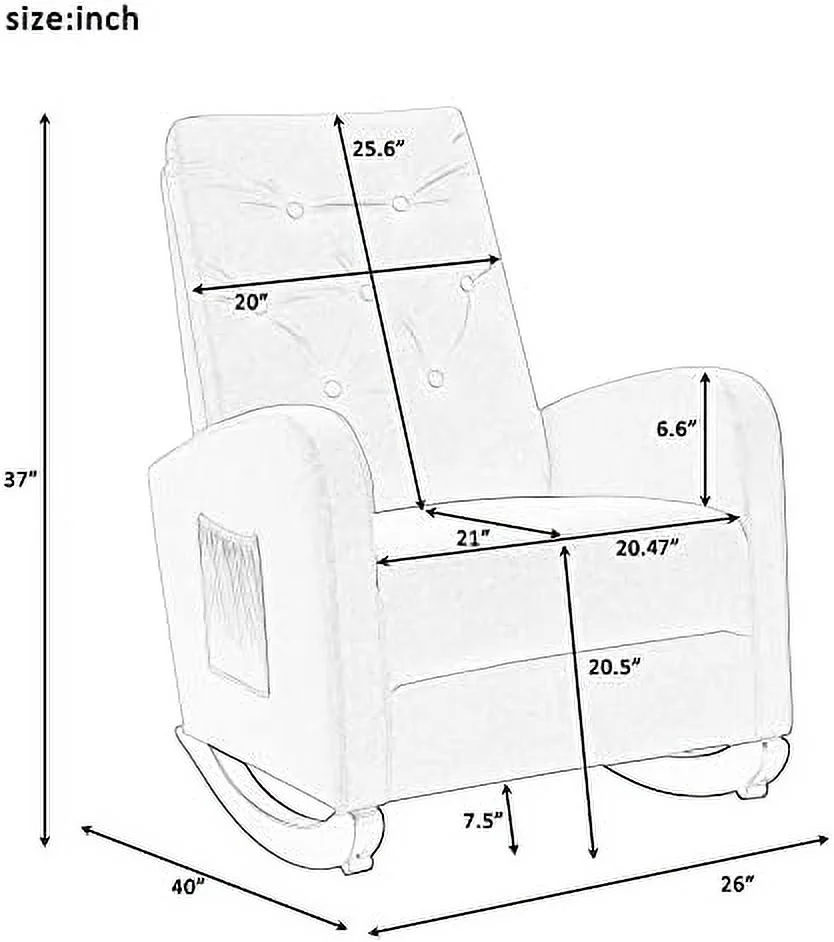 CHTRFVC Velvet Nursery Rocking Chair  Accent Rocking Chair with with Solid Metal Legs  Upholstered Comfy Glider Rocker for Reading  Bedroom and Living Room