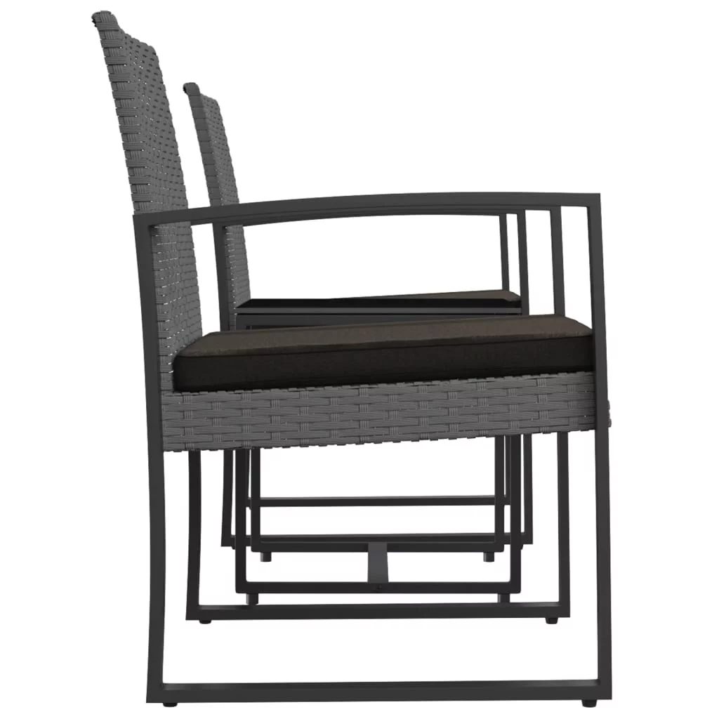 moobody 3 piece Patio Dining Set with Cushions Dark Gray Rattan