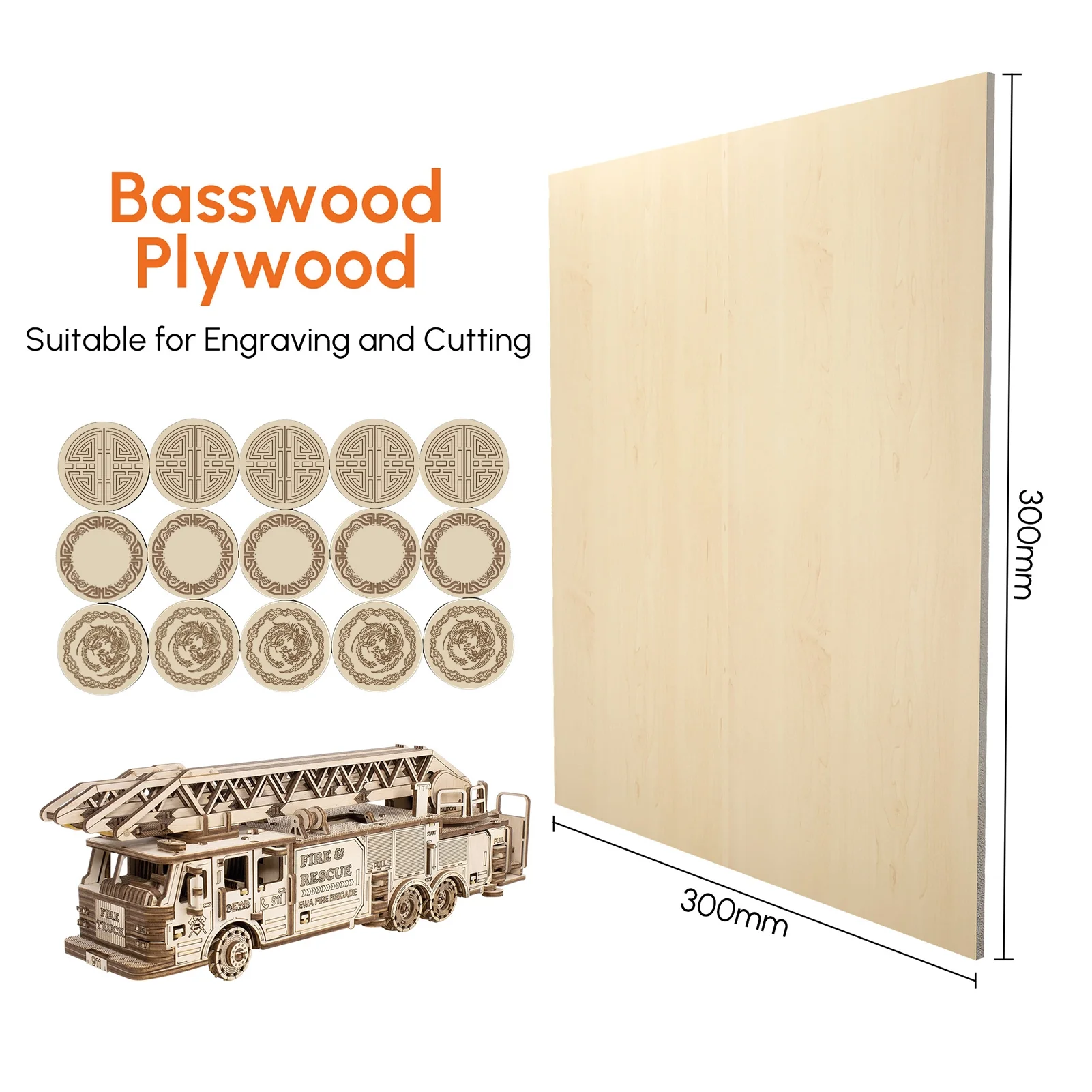Algo 10PCS 30*30cm Plywood Plates 11.8in*11.8in Basswood Sheets Unfinished Wood Board for DIY Crafts Cutting Wood Burning Painting Model Carving Suitable for Algo Alpha 10W/22W D