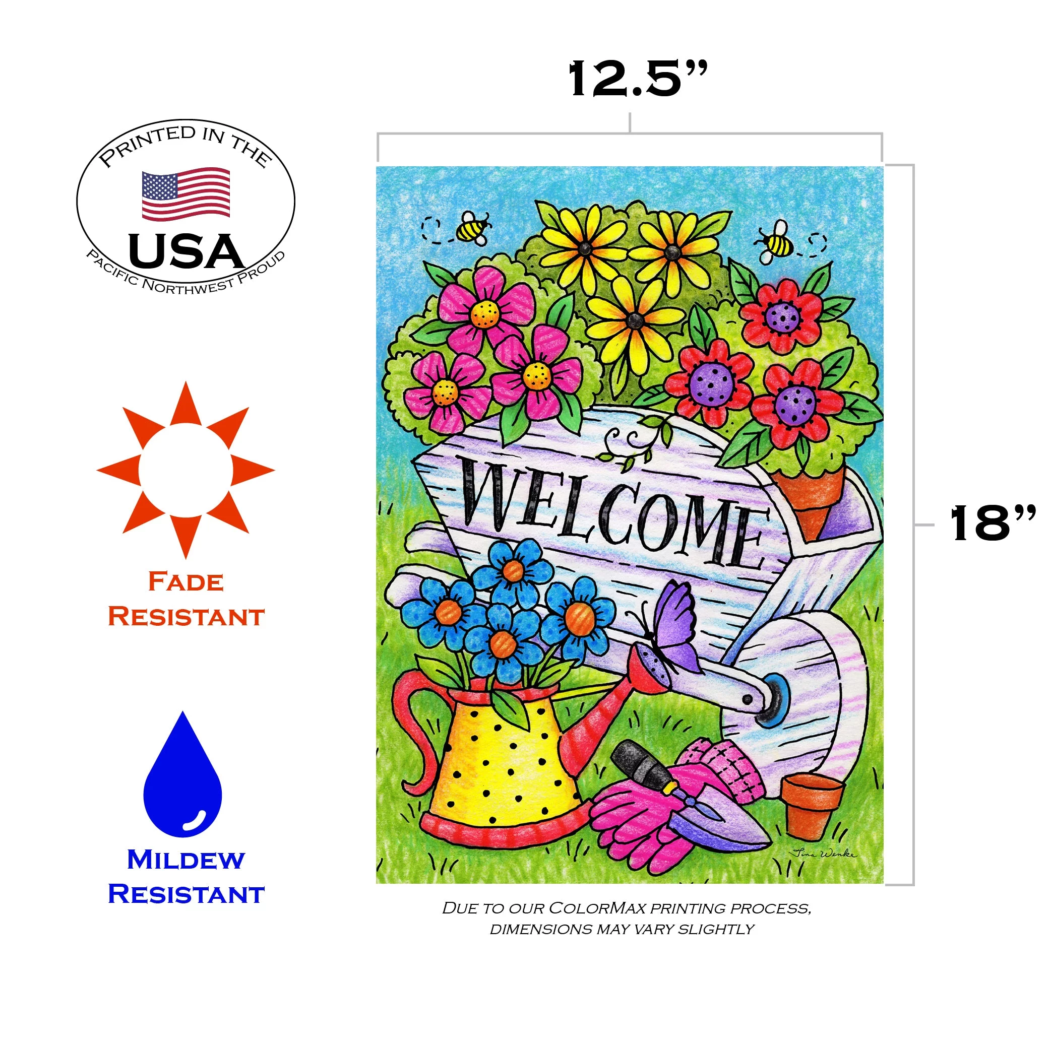 Toland Home Garden Welcome Wheelbarrow Flower Welcome Flag Double Sided 12x18 Inch