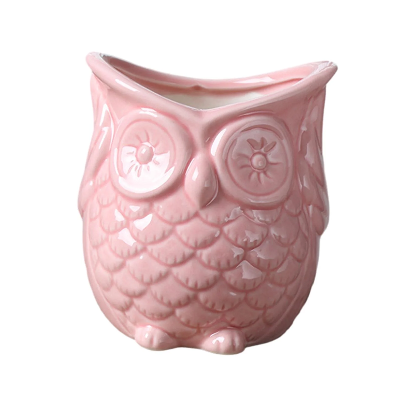 Miulika Flowerpot Indoor Plant Pot Owl Shape Cute Japanese Planter Container for Indoor Decoration Office Home Balcony No listen Pink