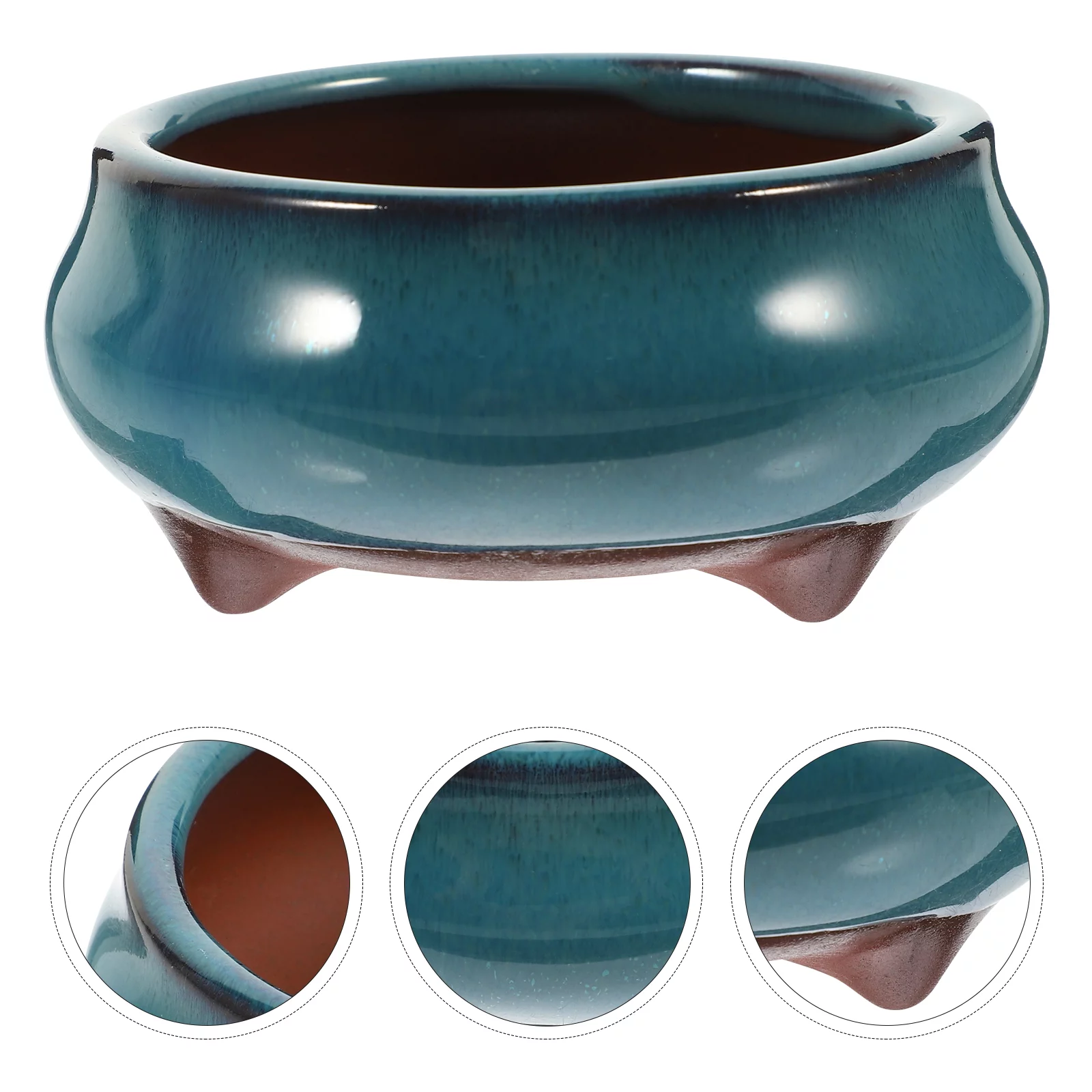 Guichaokj 2pcs Chinese Ceramic Planter with Drainage Hole Glazed Pot Succulent Plant Pot