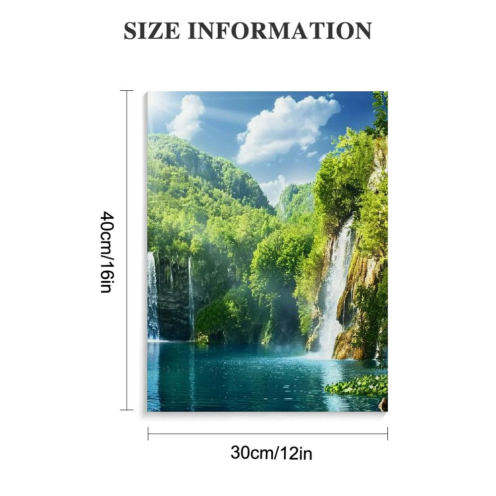 PIKWEEK  Waterfall Painting for Living Room Wall Art Home Decor Prints Green Forest and Lake Pictures Artworks Wall Decoration 12*16in/16*20in