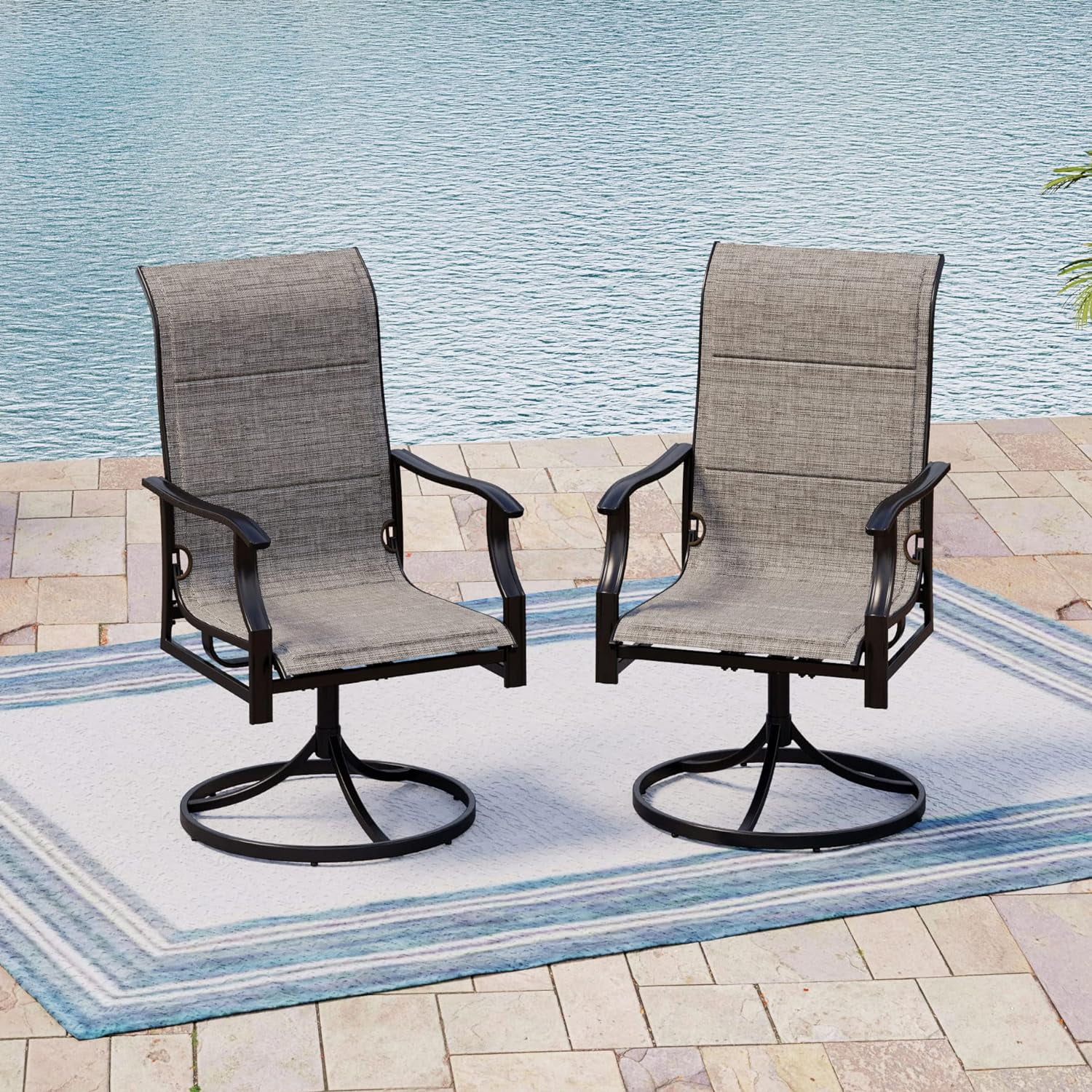 Outdoor Dining Swivel Chairs Set of 2 High Back Patio Chairs with Textilene Mesh Fabric for Deck Lawn Garden