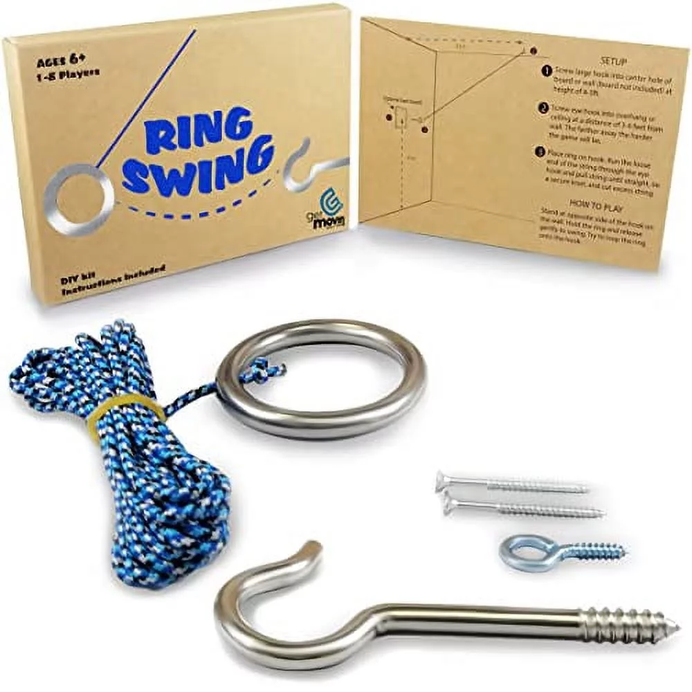 GETMOVIN SPORTS Hook and Ring Swing DIY Kit Stainless Steel Hardware and Nylon String Ring Toss Game Indoor – Outdoor for Endless Hours of Fun!
