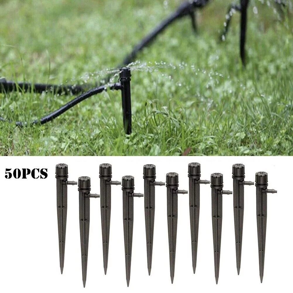 Cumbed 50 Pcs Adjustable Water Flow Irrigation Dripper Stake Emitter Drip System 360°