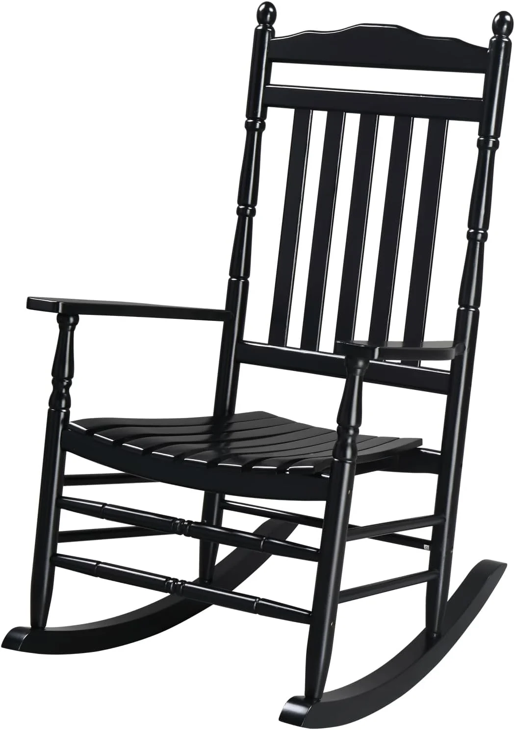 Black Outdoor Wood Rocking Chair - 450 lbs Support, High Back Seat