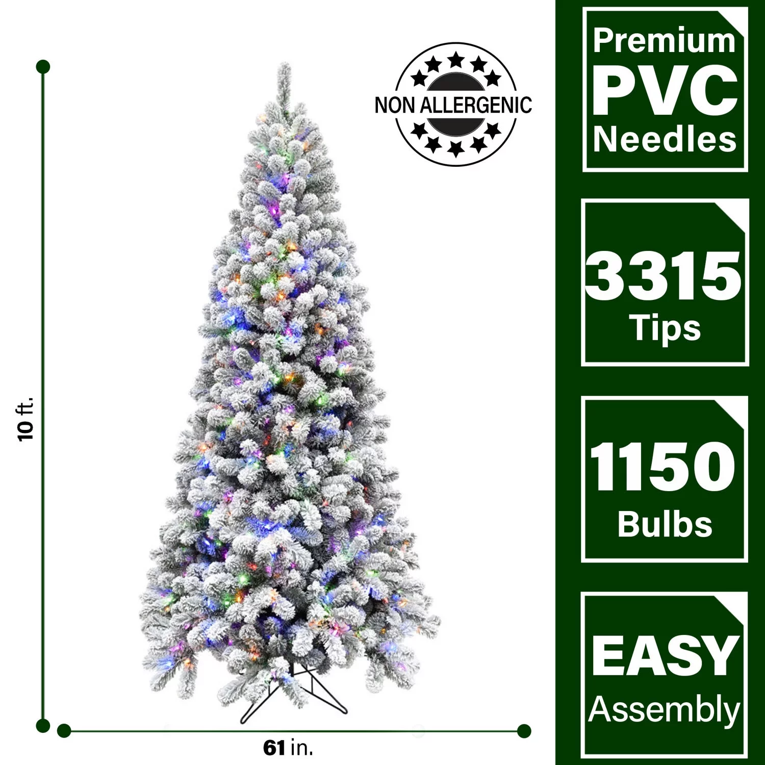 Fraser Hill Farm 10-ft. Flocked Alaskan Pine Christmas Tree, 1150 Dual Multi & Warm White LED Lights