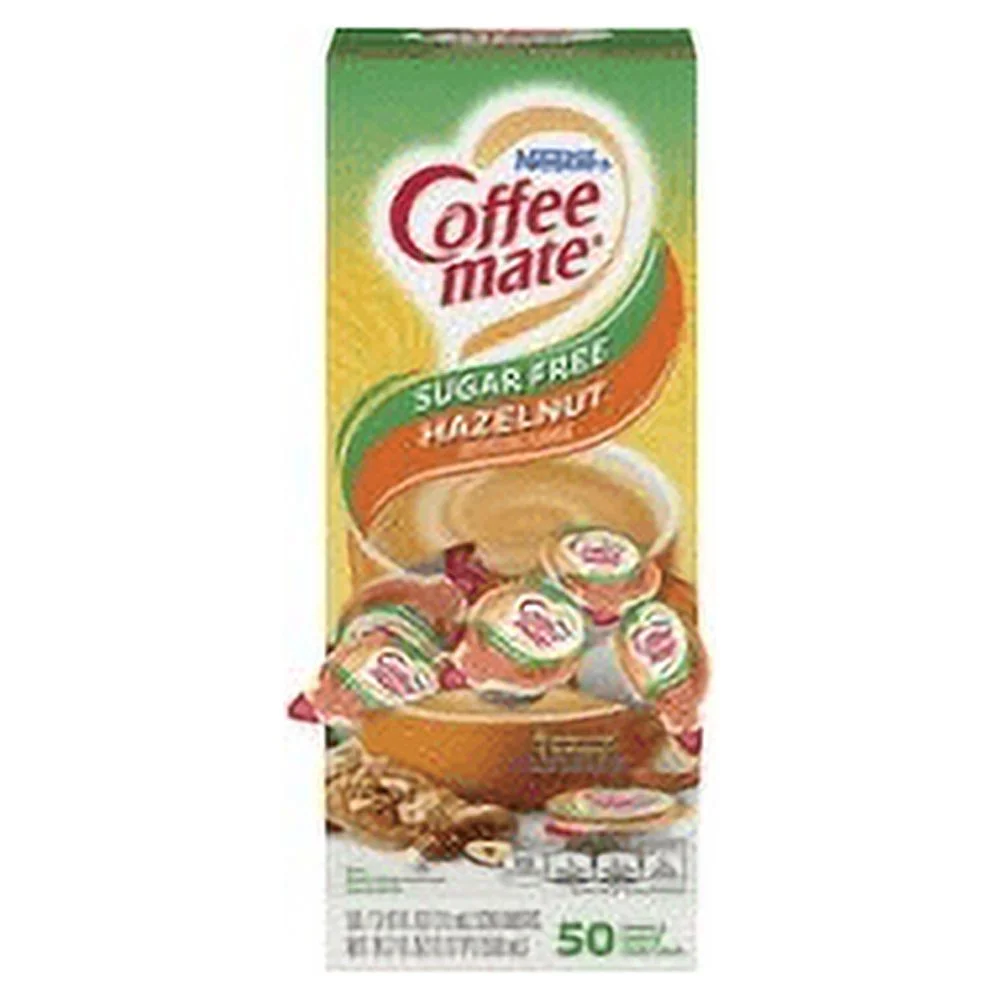 Coffee-Mate Sugar Free Hazelnut Flavored Creamer Singles - Hazelnut Flavor - 0.38 fl oz (11 mL) - 50/Box | Bundle of 5 Boxes