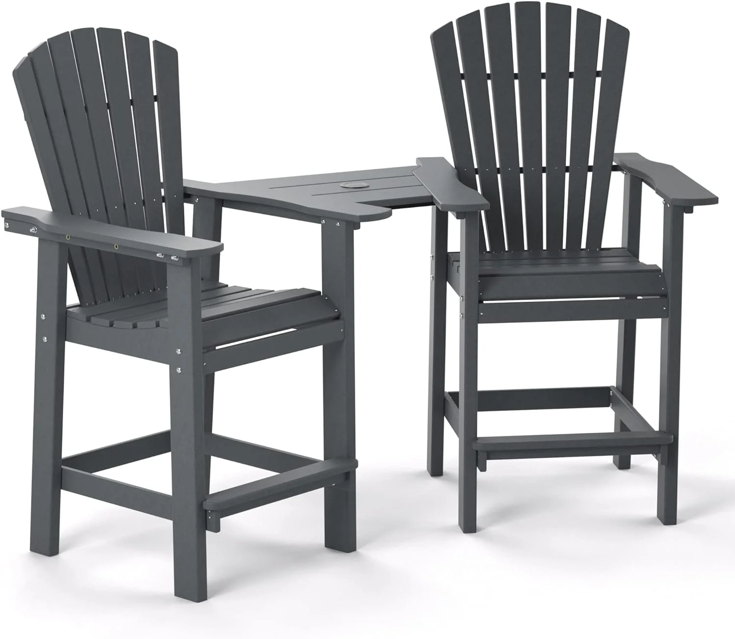 TORVA Outdoor Bar Stools Set of 2, HDPE Patio Bar Height Adirondack Chairs,Tall Barstools with Footrest for Kitchen,Poolside,Backyard,Garden (Tall-Grey