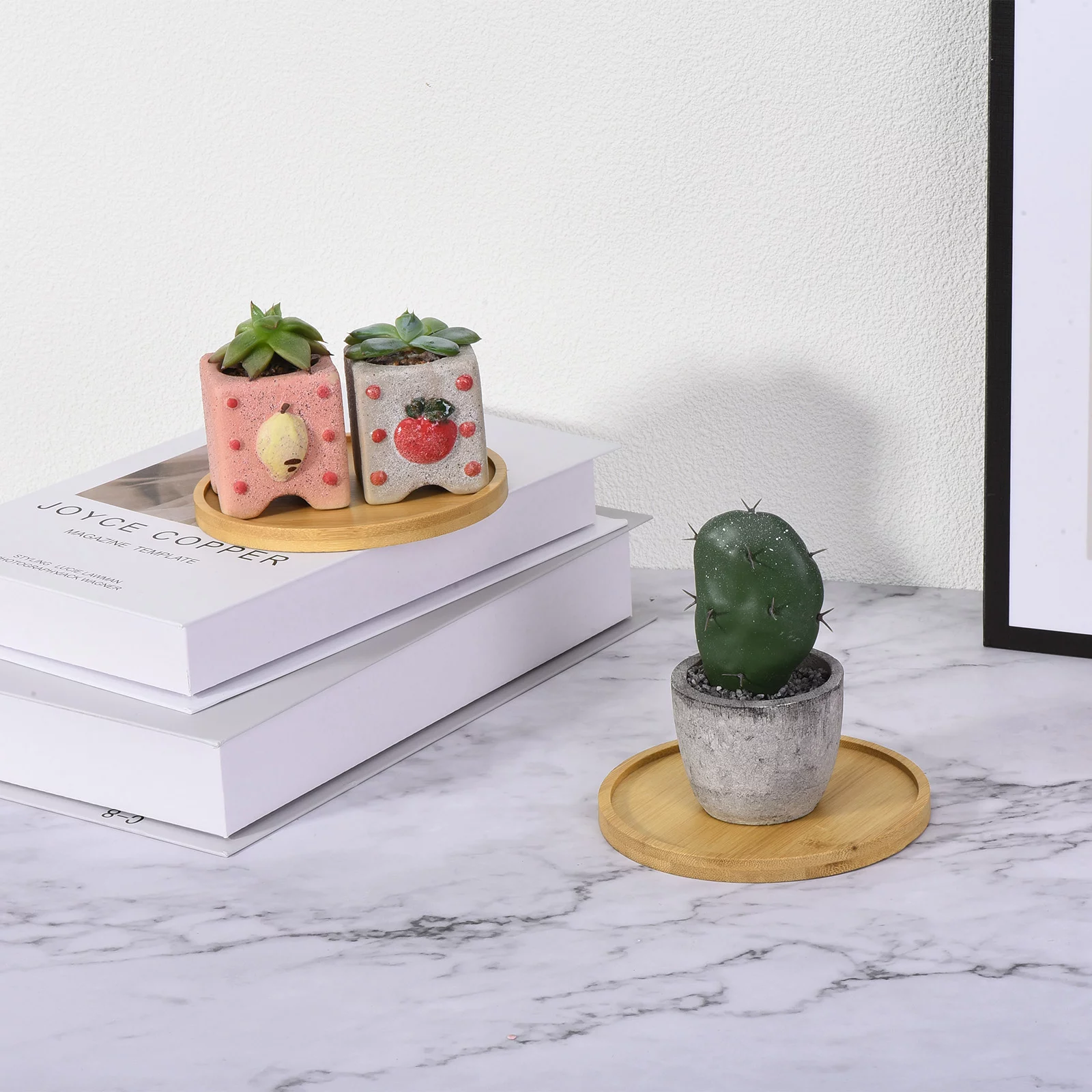 Unique Bargains Plant Pot Saucer Bamboo Planter Saucer Drip Tray Round Plant Tray 9.5cm 10